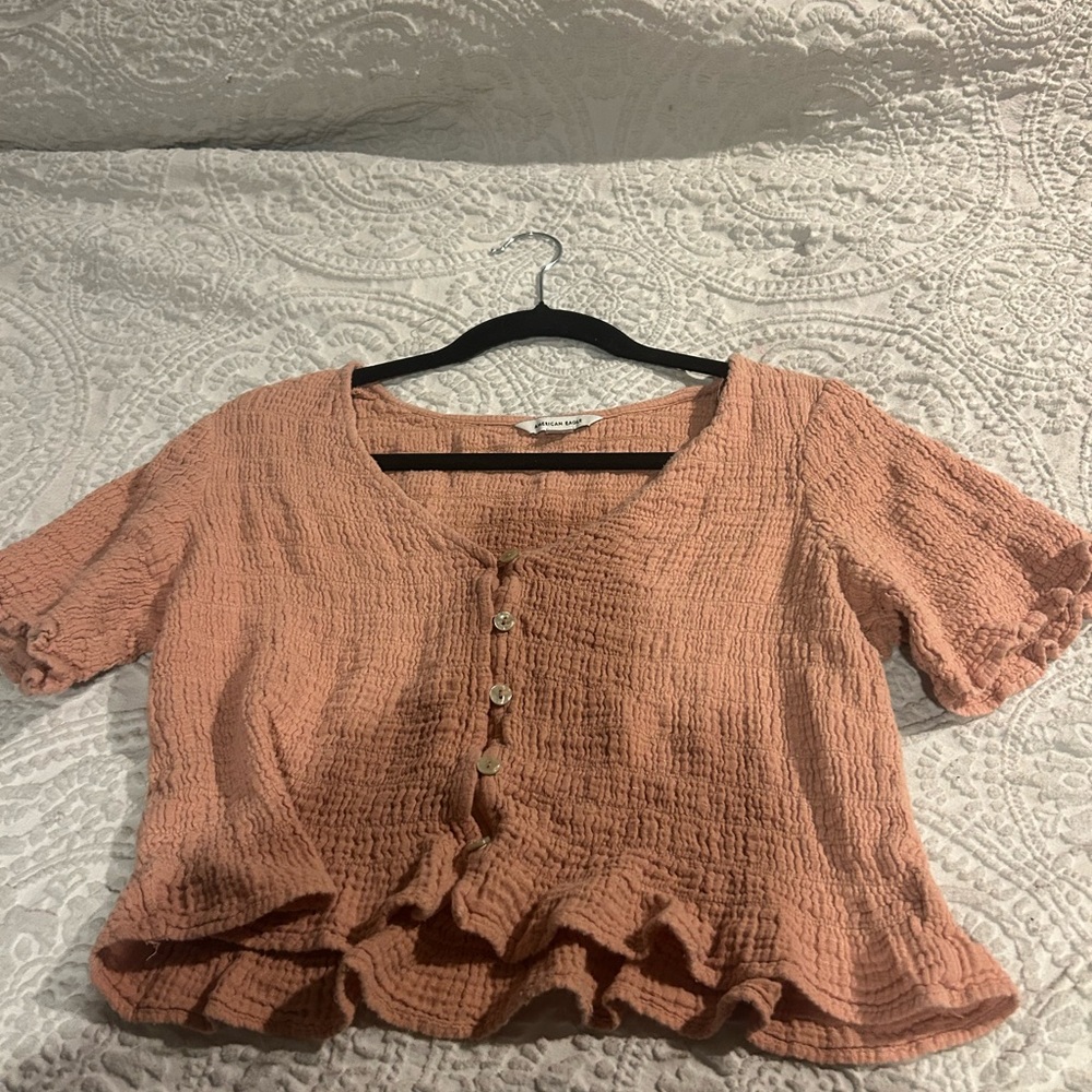 American Eagle Outfitters Coral Textured Blouse